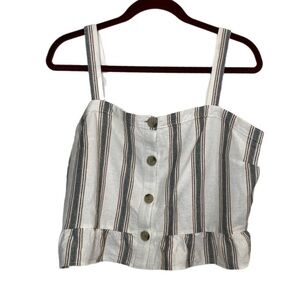 Loft beach button front ruffle hem sleeveless linen and cotton crop top